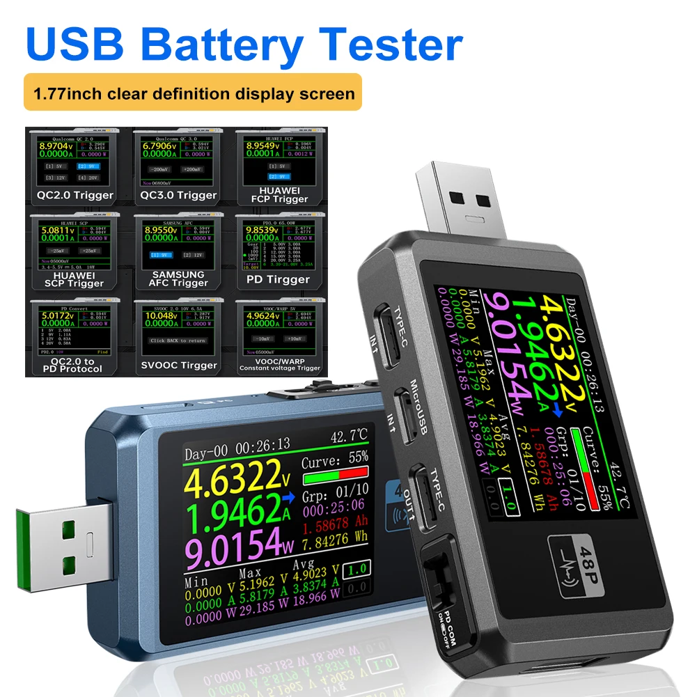 New 2 Types USB Tester Voltmeter Ammeter TYPE-C Fast Charge Detection Trigger Capacity Ripple Measurement With CNC Metal Shell
New 2 Types USB Tester Voltmeter Ammeter TYPE-C Fast Charge Detection Trigger Capacity Ripple Measurement With CNC Metal Shell