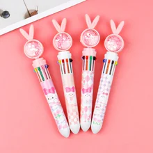 Girlish Cartoon Flash Drilling Cat Colorful Sugar Ballpoint Pen with Multi-colored Pen Push Type School Students Pen 10 Colors
