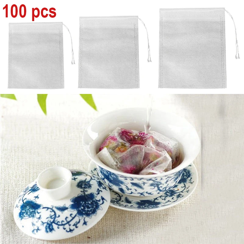 100 Pcs Tea Bags Disposable Non-Woven Fabric Filtering Teabags Drawstring Bag for Herb Decoct Traditional Medicine Seasoning Bag
100 Pcs Tea Bags Disposable Non-Woven Fabric Filtering Teabags Drawstring Bag for Herb Decoct Traditional Medicine Seasoning Bag