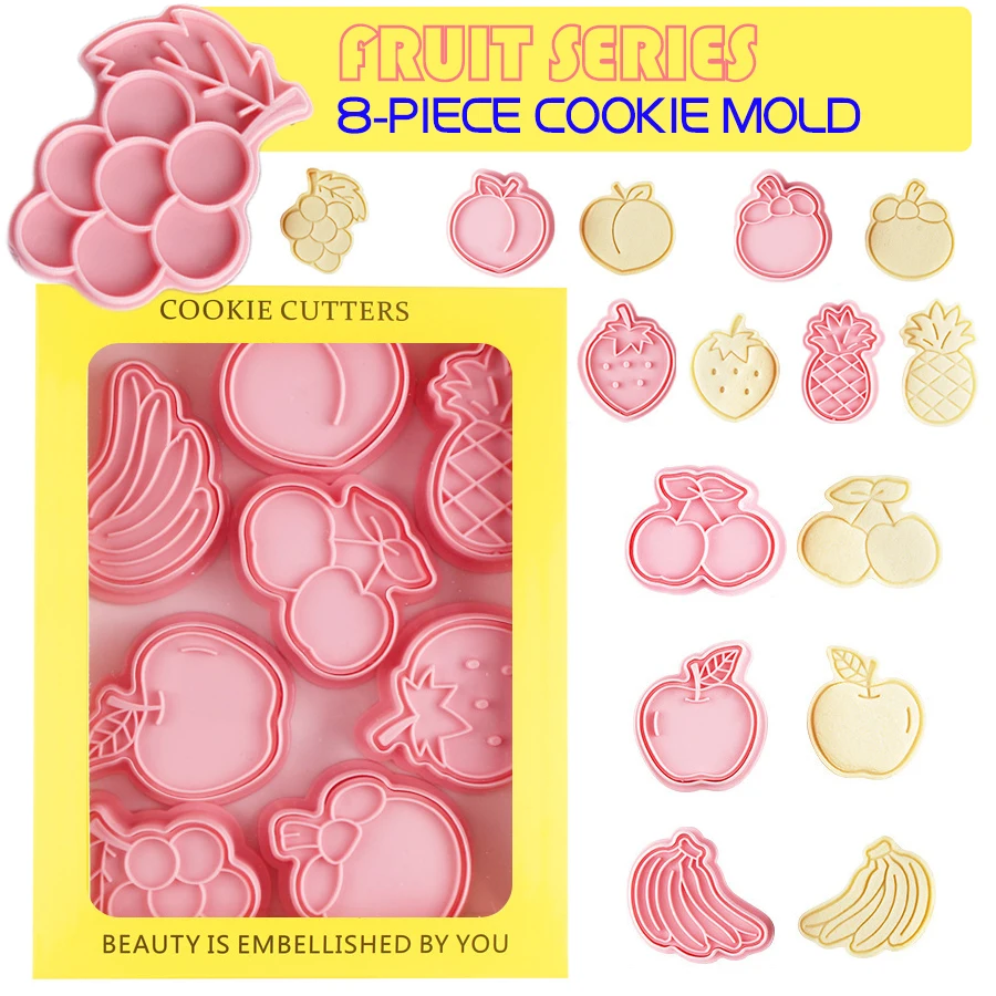 8Pcs/Set Fruit Cartoon Series Biscuits Mold DIY Cookie Press Mould Cutter 3D Plastic Embossers Baking Decorating Cake Tools
8Pcs/Set Fruit Cartoon Series Biscuits Mold DIY Cookie Press Mould Cutter 3D Plastic Embossers Baking Decorating Cake Tools