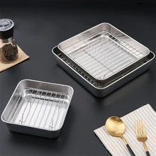 Stainless Steel Square Food Service Tray Nonstick Bakeware Fruit Cookie Bread Plate Kitchen Organizer Storage Container Utensils
