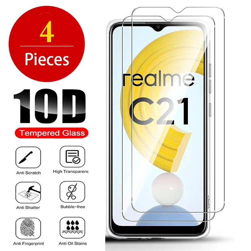 

4Pcs HD Tempered Glass For Realme C21 C25Y C21Y C20A C15 C20 C25S C33 C30 C35 C11 Full Cover Screen Protector Protective Glass
