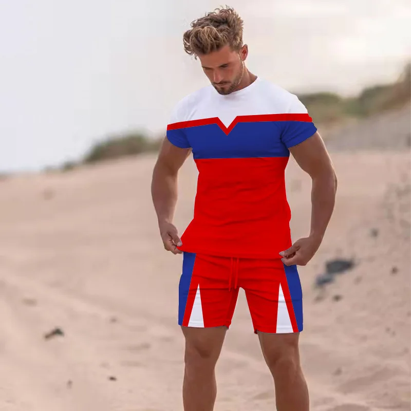 Summer Men's Clothing Fashion Men Tracksuit Set T Shirt + Shorts Colorblock Men Sports Suit Short Sleeve Shorts Sets Sportswear
Summer Men's Clothing Fashion Men Tracksuit Set T Shirt + Shorts Colorblock Men Sports Suit Short Sleeve Shorts Sets Sportswear