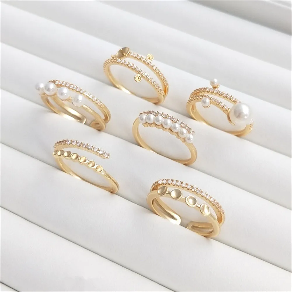 Pearl ring holder 14K gold encrusted zircon stone bead holder handmade diy inlaid crystal jade opening ring 
Pearl ring holder 14K gold encrusted zircon stone bead holder handmade diy inlaid crystal jade opening ring