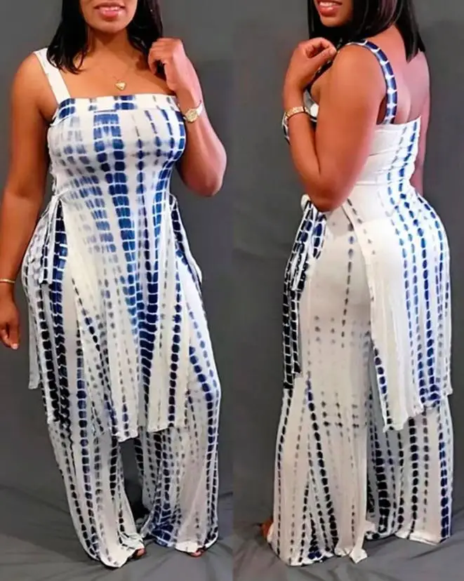 2023 Summer New Fashion Casual Popular Women's Set Tie Dye Print Slit Asymmetrical Sleeveless Top & Wide Leg Pants Two Piece Set
2023 Summer New Fashion Casual Popular Women's Set Tie Dye Print Slit Asymmetrical Sleeveless Top & Wide Leg Pants Two Piece Set