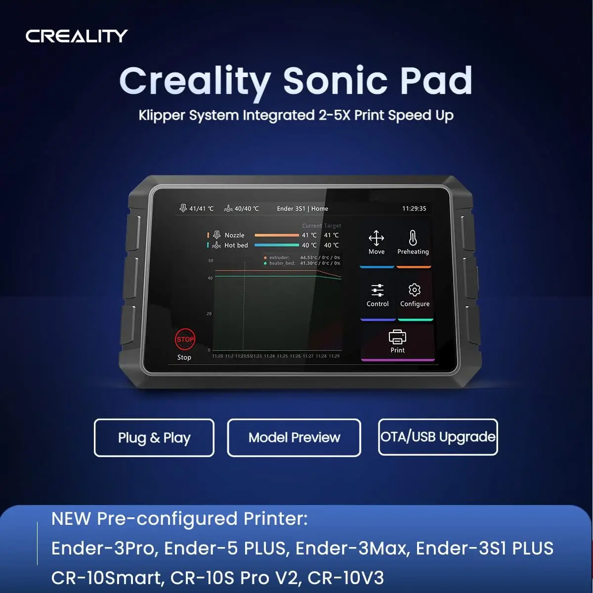 Official Creality Sonic Pad 3D Printer Smart Pad Based Klipper Firmware Higher Printing Speed for Ender-3 V2/Ender-3 S1/S1 Pro
Official Creality Sonic Pad 3D Printer Smart Pad Based Klipper Firmware Higher Printing Speed for Ender-3 V2/Ender-3 S1/S1 Pro