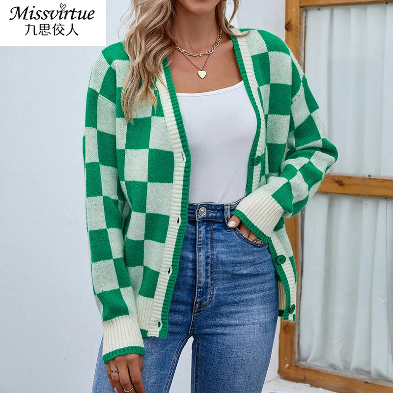 Checked Cardigans for Women Single Breast Casual 2022 New Autumn Winter Button Plaid LONG SLEEV Women Cardigan Feminino Acrylic
Checked Cardigans for Women Single Breast Casual 2022 New Autumn Winter Button Plaid LONG SLEEV Women Cardigan Feminino Acrylic