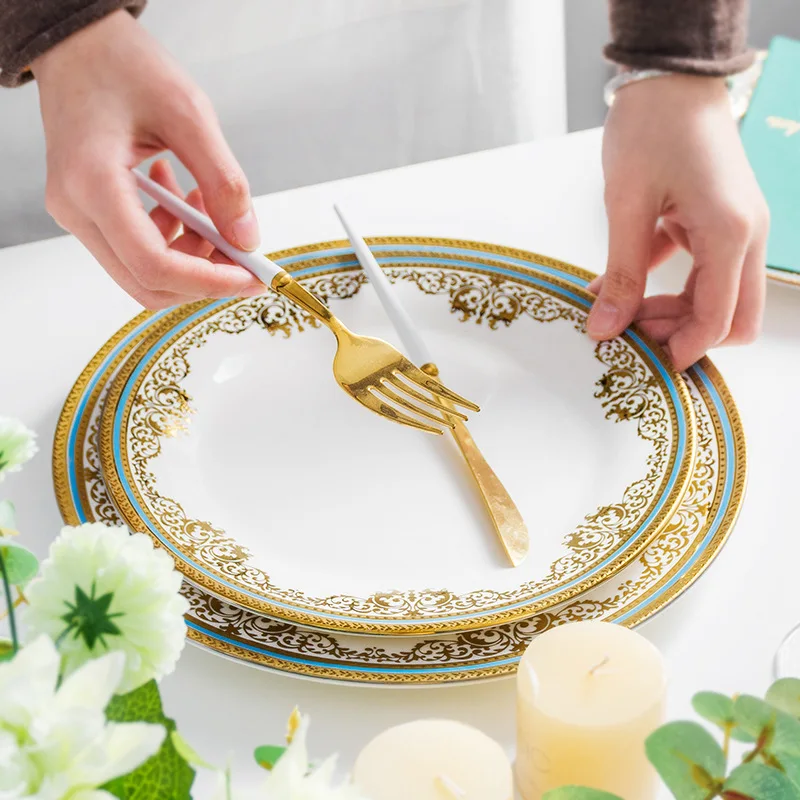 Gold Rim Ceramic Plate European Luxury Platter Nordic Dinner Set Fruit Salad Dinnerware Dessert Steak Tray Home Decor Cute Plate
Gold Rim Ceramic Plate European Luxury Platter Nordic Dinner Set Fruit Salad Dinnerware Dessert Steak Tray Home Decor Cute Plate