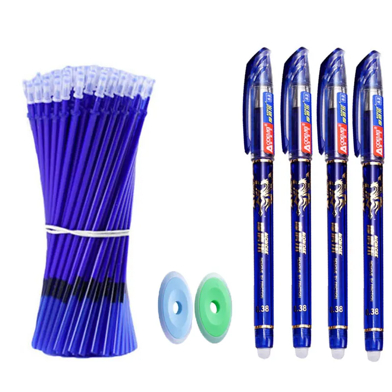 55 Pcs/Set Erasable Gel Pens Blue Pens Rods 0.5mm ink Refills Ballpoint Pen Washable Handle Stationery Office School Supplies