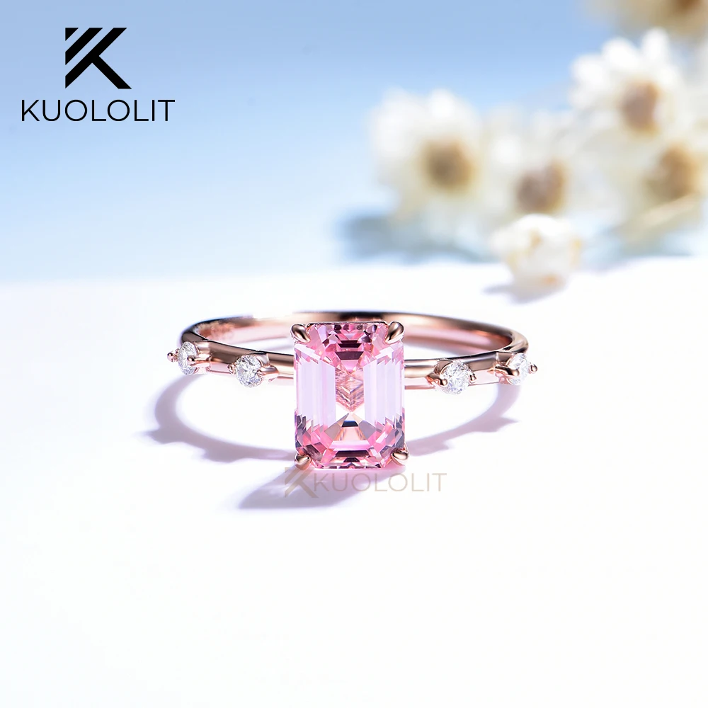 

Женское кольца с муассанитом с розовым сапфиром Kuololit, серебряное кольцо с изумрудом и драгоценным камнем для помолвки, 925 пробы