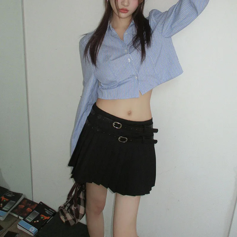 Deeptown Striped Cropped Women Blouses Preppy Style Korean Fashion Y2k Casual Long Sleeve Shirts Sexy Chic Basic Female Tops 
Deeptown Striped Cropped Women Blouses Preppy Style Korean Fashion Y2k Casual Long Sleeve Shirts Sexy Chic Basic Female Tops