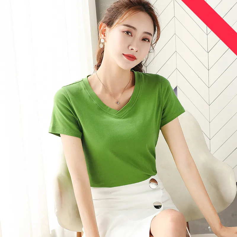 Brand New Women's T Shirt Solid Color Slim and Simple T-shirt for Female Short Sleeve Leisure V Collar Tops Tshirt
Brand New Women's T Shirt Solid Color Slim and Simple T-shirt for Female Short Sleeve Leisure V Collar Tops Tshirt