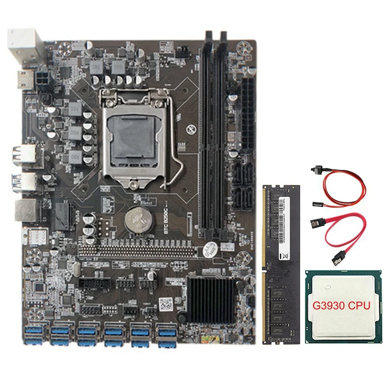 B250C Mining Motherboard With G3930 CPU+1XDDR4 8G 2133Mhz RAM+SATA Cable+Switch Cable 12XPCIE To USB3.0 Card Slot Board
B250C Mining Motherboard With G3930 CPU+1XDDR4 8G 2133Mhz RAM+SATA Cable+Switch Cable 12XPCIE To USB3.0 Card Slot Board
