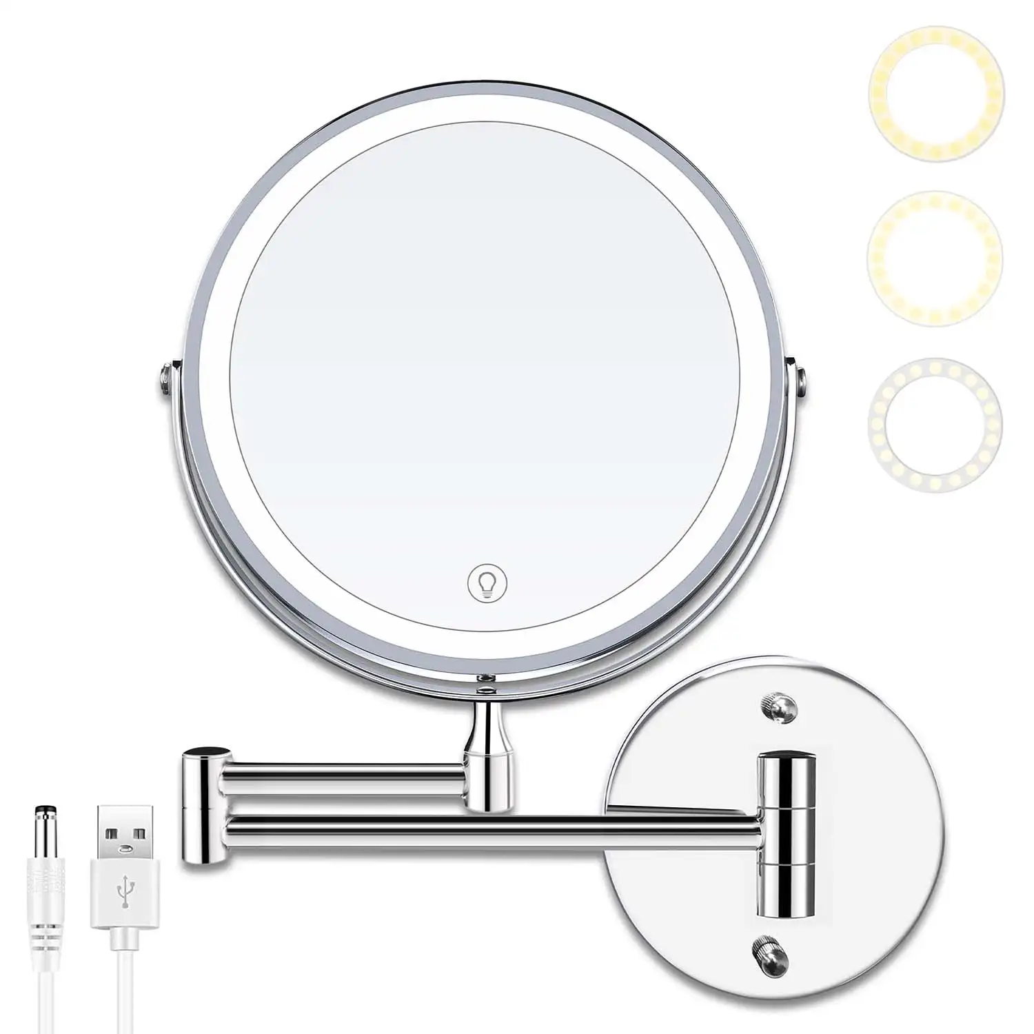 " Vanity Mirror with Lights, 8” Double Sided 1X/10X Magnifying Lighted Wall Mounted Makeup Mirror with 3 Color Lights, Recharg
" Vanity Mirror with Lights, 8” Double Sided 1X/10X Magnifying Lighted Wall Mounted Makeup Mirror with 3 Color Lights, Recharg