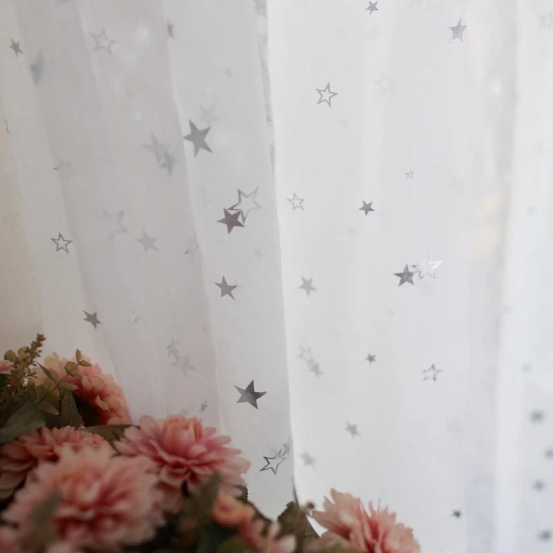 

Modern White Shiny Sliver Stars Sheer curtians for Living room bedroom balcony bay window Tulle Curtains For Kids Room Custom