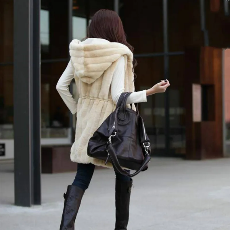 Beige Faux Fur Vest Winter Autumn Artificial Thick Warm Fur Vest Black Sleeveless Hood Slim Long Coat Office Lady Fashion Jacket
Beige Faux Fur Vest Winter Autumn Artificial Thick Warm Fur Vest Black Sleeveless Hood Slim Long Coat Office Lady Fashion Jacket