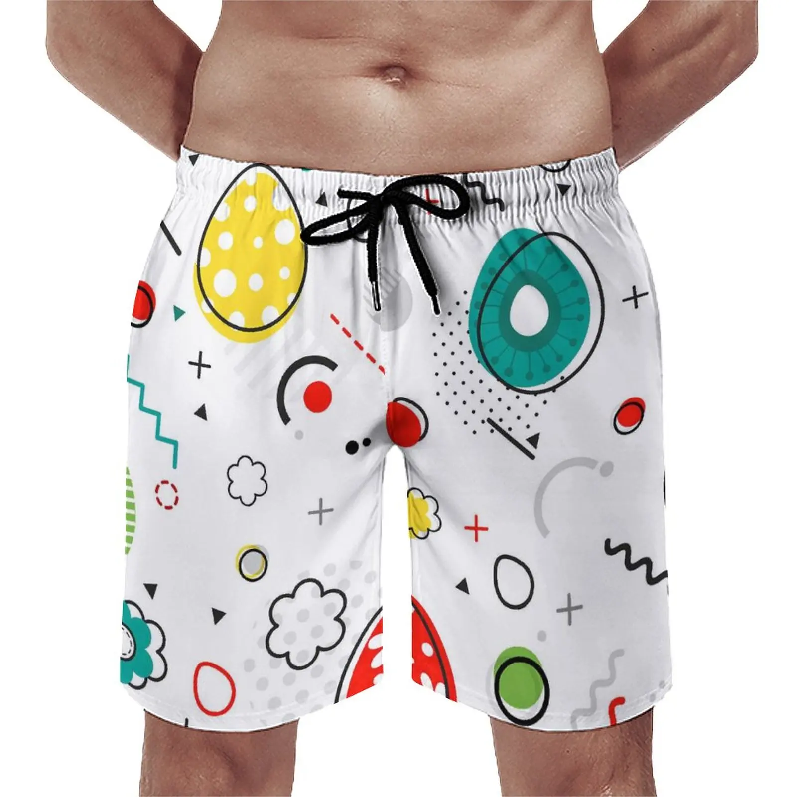 

Пляжные шорты с пасхальными яйцами; Удобные пляжные шорты для мужчин с принтом из мультфильма; Плавки с эластичной резинкой на талии; Размера плюс