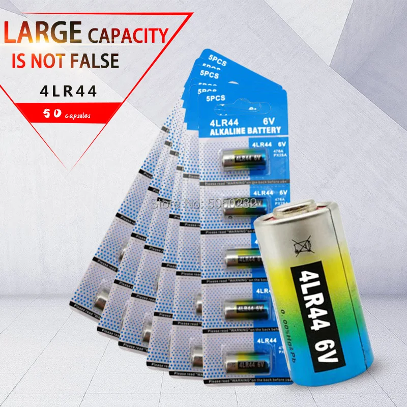 Щелочные батареи для дрессировочных ошейников для собак, 6 в, 4LR44, 50 шт., Косметическая Ручка V4034PX PX28L K28L L544 L544BP V28PXL 2CR1/3N 
Щелочные батареи для дрессировочных ошейников для собак, 6 в, 4LR44, 50 шт., Косметическая Ручка V4034PX PX28L K28L L544 L544BP V28PXL 2CR1/3N