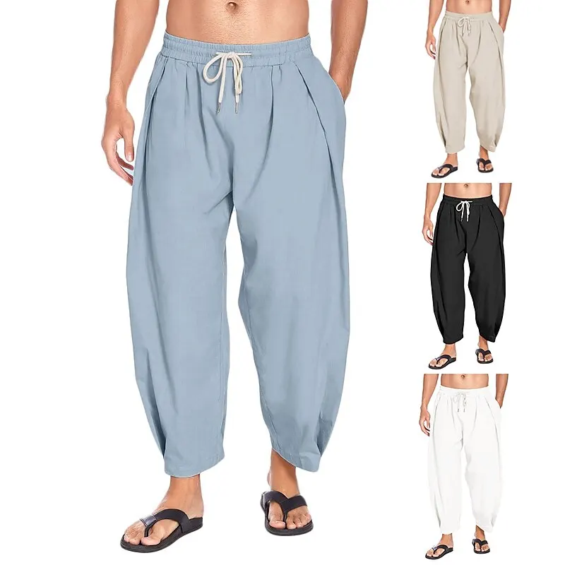 Men's Cotton Linen Harem Pants Drawstring Casual Cropped Trousers Lightweight Loose Beach Yoga Pants with Pockets
Men's Cotton Linen Harem Pants Drawstring Casual Cropped Trousers Lightweight Loose Beach Yoga Pants with Pockets