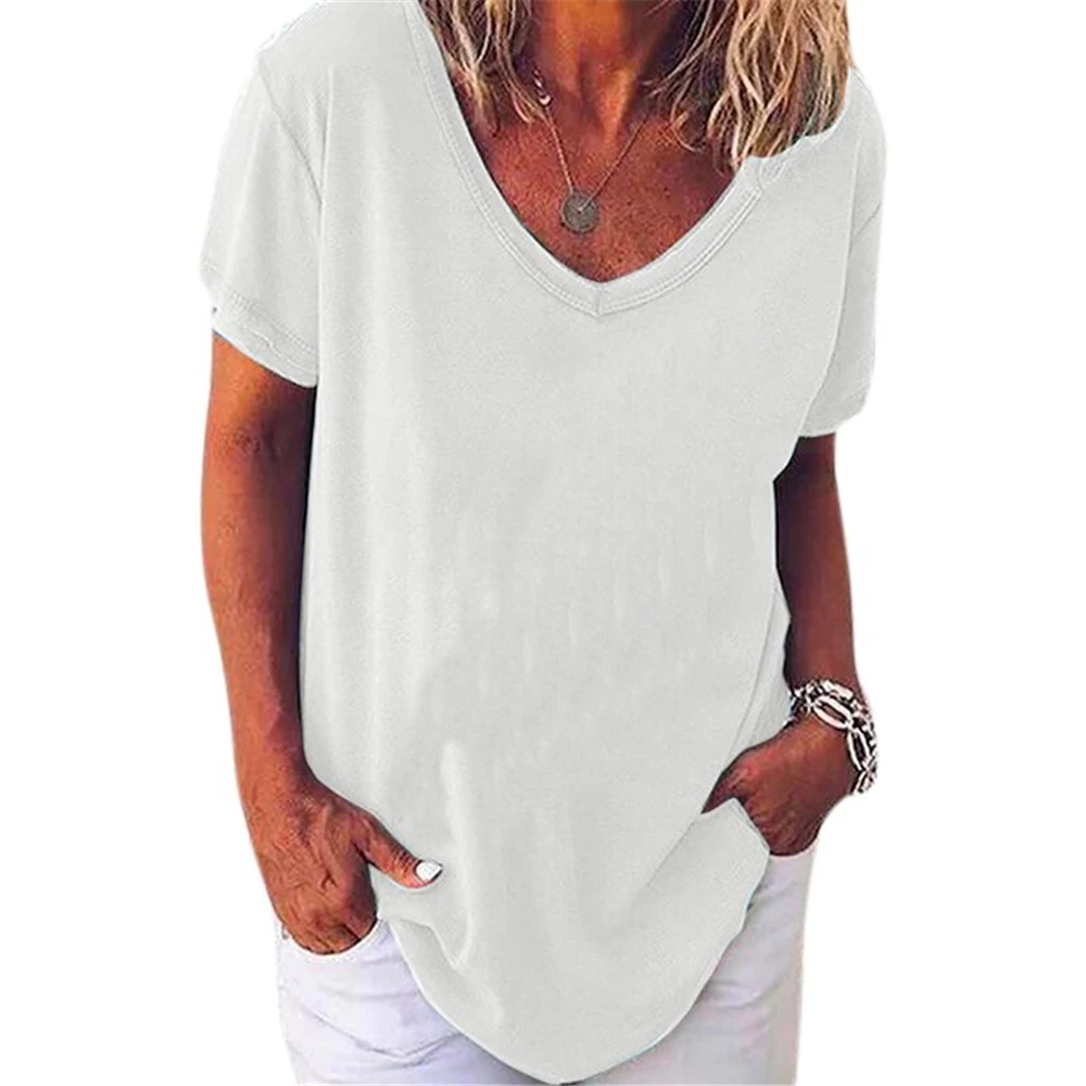 Solid Woman Tshirts Loose Top Summer V Neck Short Sleeve Top Women Clothing Casual Tees Woman Tshirts
Solid Woman Tshirts Loose Top Summer V Neck Short Sleeve Top Women Clothing Casual Tees Woman Tshirts