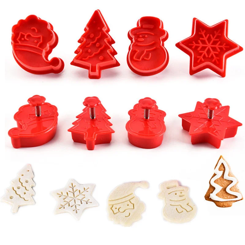 

4Pcs/set Christmas Series Cookie Baking Moulds Santa Claus Snowman Christmas Tree Star Snowflake Mold Biscuits Cutter Set