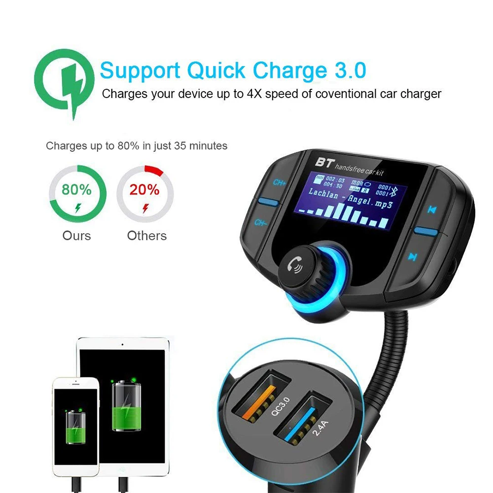 Bluetooth FM Transmitter For Radio Adapter Handsfree Car AUX Input Output MP3 Player QC3.0 Dual USB Charger With TF Card Slot
Bluetooth FM Transmitter For Radio Adapter Handsfree Car AUX Input Output MP3 Player QC3.0 Dual USB Charger With TF Card Slot