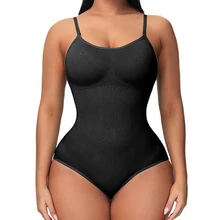 V Neck Spaghetti Strap Bodysuits Compression Body Suits Open Crotch Shapewear Slimming Body Shaper Smooth Out Bodysuit