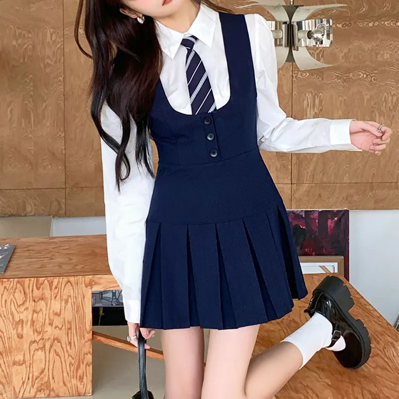 White Long Sleeves Shirt Top + Tie + Vest Dress Female Pleated Mini Skirt Tide 2023 Summer New Preppy Sweet Cute Girl Clothing
White Long Sleeves Shirt Top + Tie + Vest Dress Female Pleated Mini Skirt Tide 2023 Summer New Preppy Sweet Cute Girl Clothing