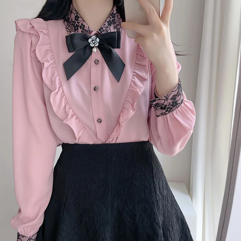 2023 Autumn Spring Women's Cute Ribbon Bow Tie Tops Preppy Style Vintage Japan Korea Design Button Elegant Formal Shirts Blouses
2023 Autumn Spring Women's Cute Ribbon Bow Tie Tops Preppy Style Vintage Japan Korea Design Button Elegant Formal Shirts Blouses