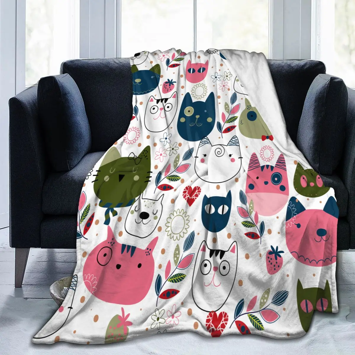 

Мягкое теплое фланелевое одеяло с изображением милой кошки, переносное зимнее одеяло для путешествий, тонкое покрывало для кровати, дивана