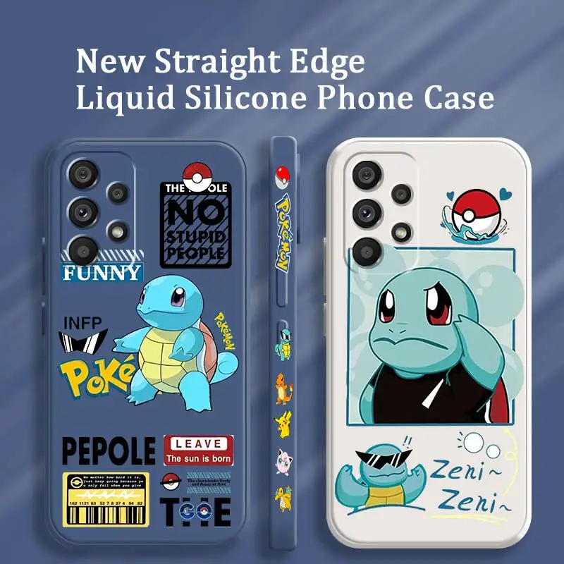 

Cute Pokemon Squirtle Pikachu Phone Case For Samsung A53 A52 S A33 A32 A51 A71 A21S A13 A73 A50 A72 A23 A12 5G Liquid Left Rope