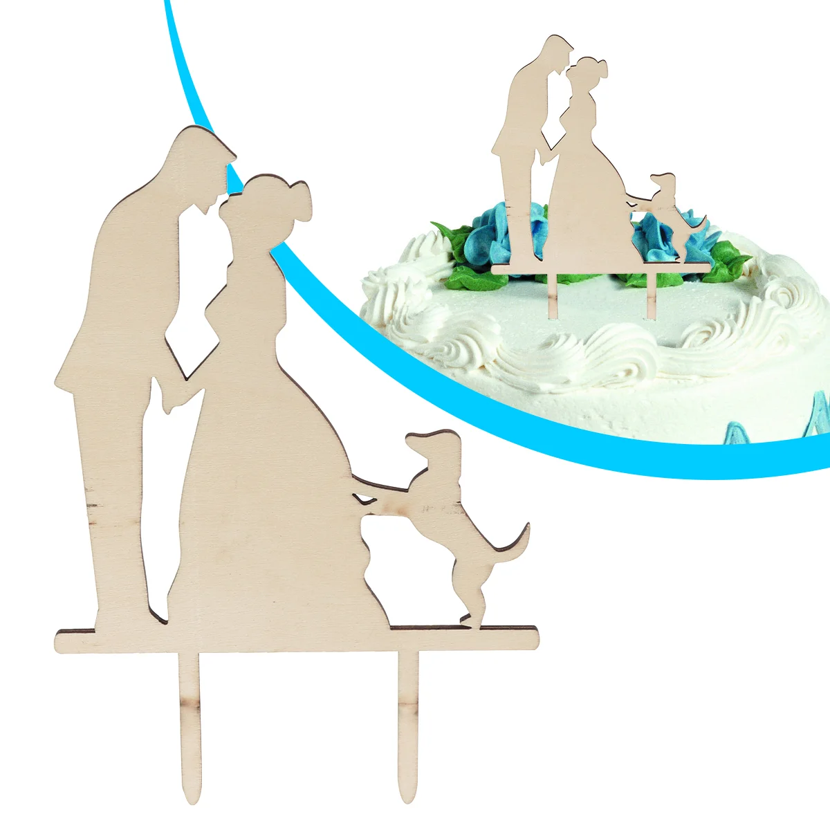 Wooden Kissing Bride Groom and Dog Silhouette Wedding Cake Decoration Topper
Wooden Kissing Bride Groom and Dog Silhouette Wedding Cake Decoration Topper