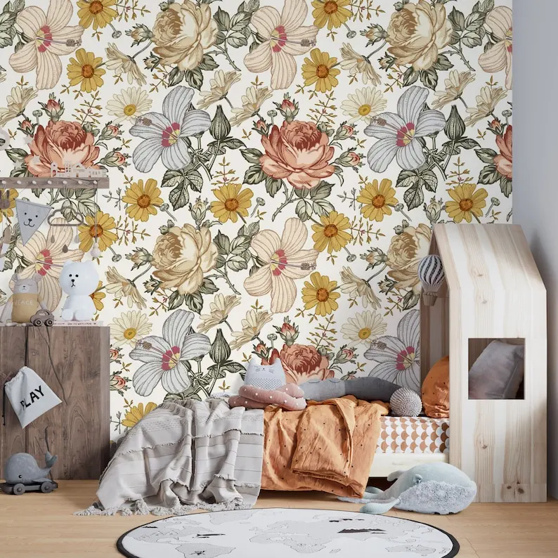 Pastel Color Floral Self Adhesive Wallpaper, Flowering Wallpaper Peel and Stick, Boho Color Daisy Peony Removable Wallpaper, Flo 
Pastel Color Floral Self Adhesive Wallpaper, Flowering Wallpaper Peel and Stick, Boho Color Daisy Peony Removable Wallpaper, Flo