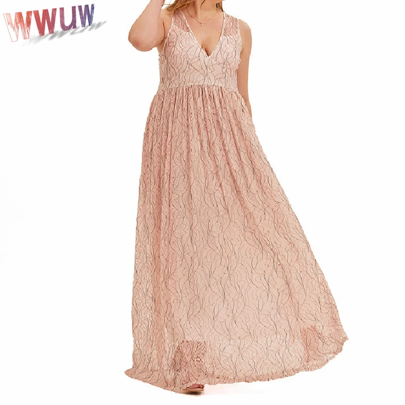 Платье женское кружевное длинное с V-образным вырезом и высокой талией, батальных размеров
Платье женское кружевное длинное с V-образным вырезом и высокой талией, батальных размеров