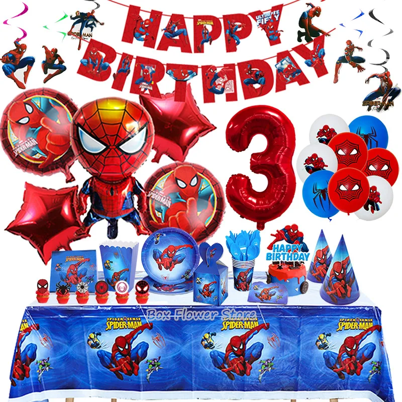 

Spiderman Balloon Birthday Party Decoration For Kids Aluminum Foil Balloons Disposable Tableware Banner Backdrop Event Supplies