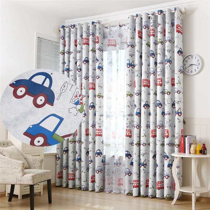 

Cortinas opacas con estampado de coche para niños,decoración del hogar Jinya,divertidas cortinas grises de dibujos animados para