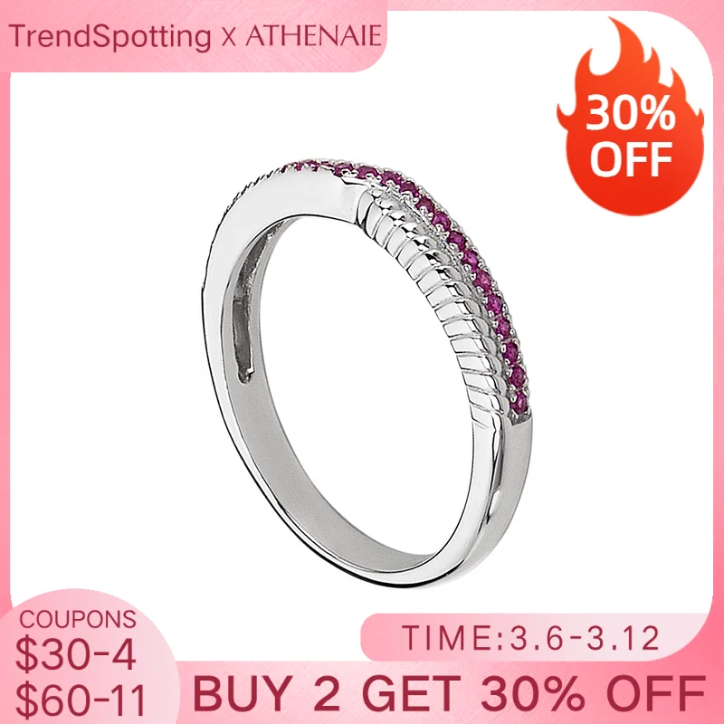 Женское кольцо для свадьбы ATHENAIE, классическое кольцо из стерлингового серебра 925 пробы с розовым красным фианитом, подарок