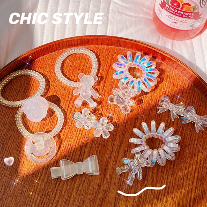 Crystal Transparent Hair Ties Elastic Plastic Hair Band Rubber With Pendant Telephone Cord Scrunchies Hair Accessories Headwear
Crystal Transparent Hair Ties Elastic Plastic Hair Band Rubber With Pendant Telephone Cord Scrunchies Hair Accessories Headwear