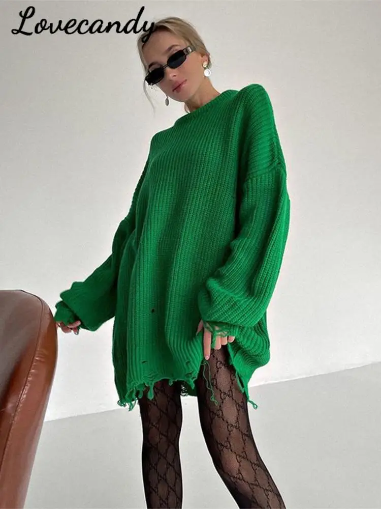 Women's Ripped Midi Knitted Sweater Oversized Loose Solid Color Round Neck Long Sleeve Jumper 2022 New Autumn Female Streetwear
Women's Ripped Midi Knitted Sweater Oversized Loose Solid Color Round Neck Long Sleeve Jumper 2022 New Autumn Female Streetwear