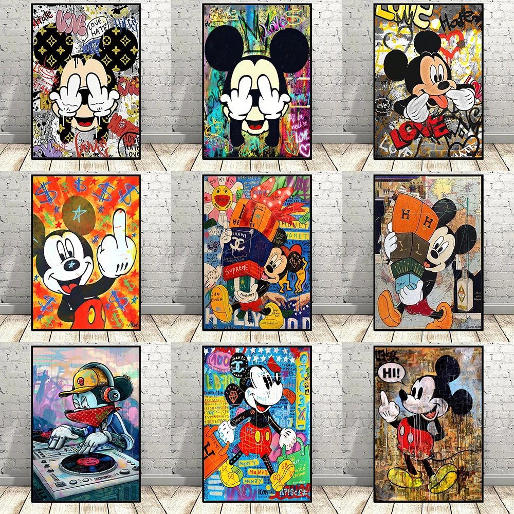 

Disney Graffiti Mickey Mouse Wall Art Poster Modern Light Luxury Boutique Home Decor Canvas Painting Mural Picture Print Artwork