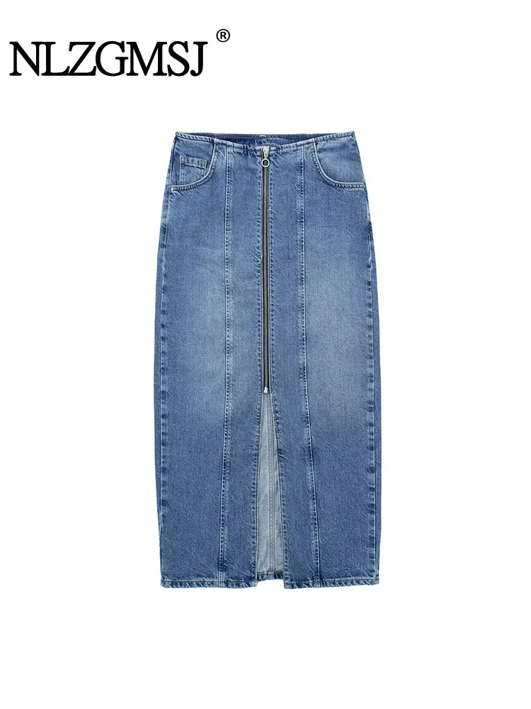 Nlzgmsj TRAF Spring Autumn Women Skirt Slim High Waist Zipper Fly Side Slit Blue Mid-calf Denim Cotton Skirts 2023
Nlzgmsj TRAF Spring Autumn Women Skirt Slim High Waist Zipper Fly Side Slit Blue Mid-calf Denim Cotton Skirts 2023