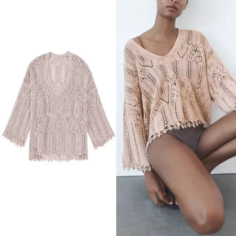 TRAF Beige V-neck Knit Long Sleeves Sweater 2023 Womens Summer Mesh Casual Loose Pullover Blouse Top
TRAF Beige V-neck Knit Long Sleeves Sweater 2023 Womens Summer Mesh Casual Loose Pullover Blouse Top