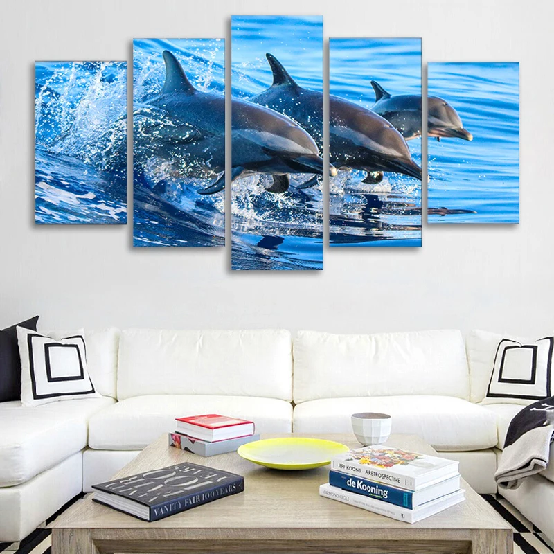 5 Pieces Blue Ocean Animal Jumping Dolphin Paintings Modern HD Printed Wall Art Framework Canvas Pictures Poster Home Decoration
5 Pieces Blue Ocean Animal Jumping Dolphin Paintings Modern HD Printed Wall Art Framework Canvas Pictures Poster Home Decoration
