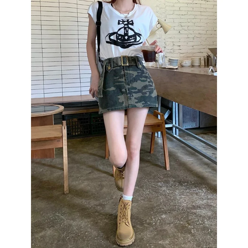 

Camouflage Asymmetric Cargo A-line Denim Skirt Women's Versatile High Waist Slim Wrap Hip Skirts for Women 2023 Summer New Q393