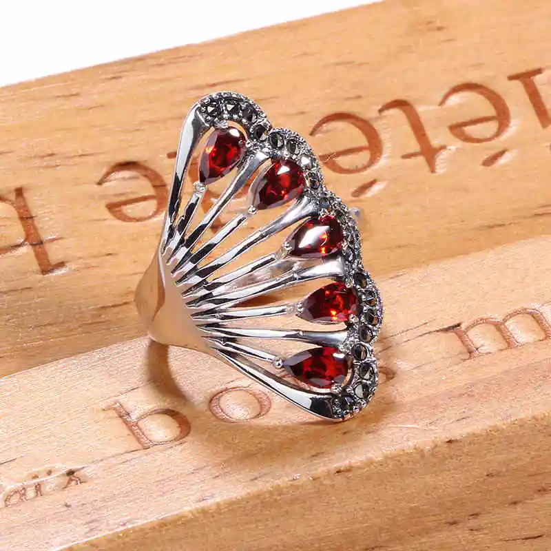 

SGJIASHUN кольца с натуральным красным гранатом для женщин драгоценный камень рубин 100% 925 пробы Серебряное кольцо с ракушкой серебряные Винтажн...