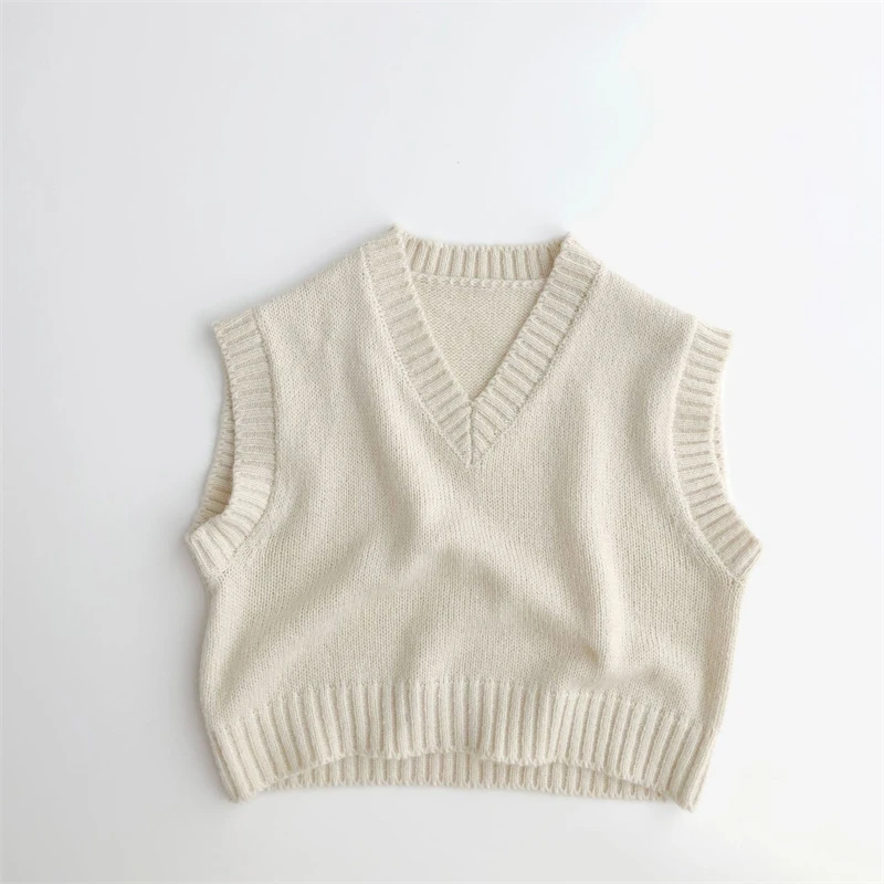 

Kids Girls Mohair Vests Autumn Boy V-Neck Sleeveless Knitted Sweater for Babies Solid Color Children Clothes Girl 1-6 Years