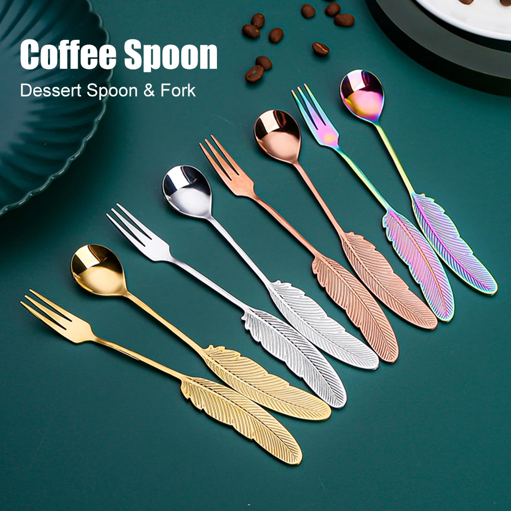 Mini Coffee Spoon Stainless Steel Spoon for Dessert Silverware Spoon Fork Feather Handle Tea Spoon Fruit Fork Kitchen Gadget
Mini Coffee Spoon Stainless Steel Spoon for Dessert Silverware Spoon Fork Feather Handle Tea Spoon Fruit Fork Kitchen Gadget