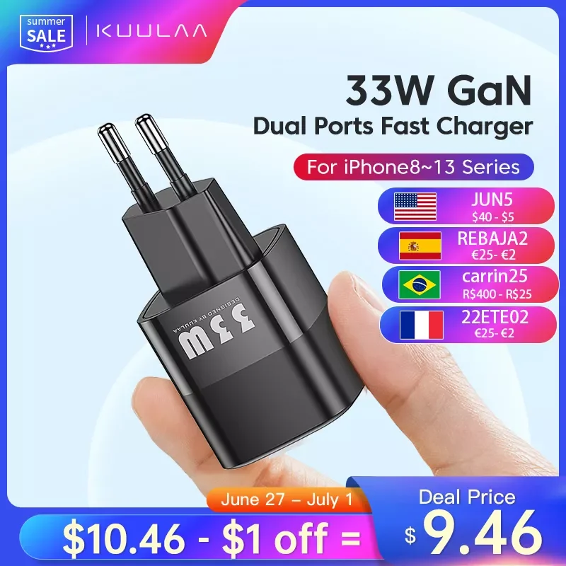 Зарядное устройство KUULAA USB C 33 Вт, устройство для быстрой зарядки PD для iPhone 13, 12, 11 Max, Pro XS, 8 Plus, для iPad Pro Air 2020, iPad mini 2021
Зарядное устройство KUULAA USB C 33 Вт, устройство для быстрой зарядки PD для iPhone 13, 12, 11 Max, Pro XS, 8 Plus, для iPad Pro Air 2020, iPad mini 2021