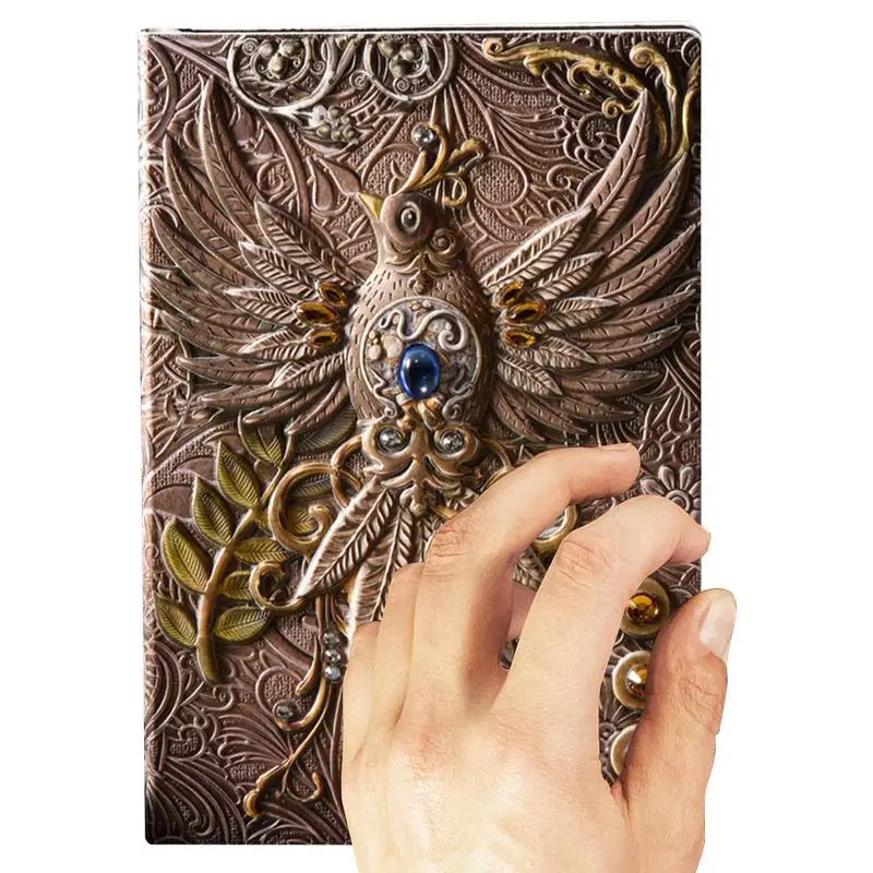 

3D Embossed Leather Journal Antique Handmade Daily Notebook With Bookmark Travel Diary & Notebooks To Write In Phoenix Gift For