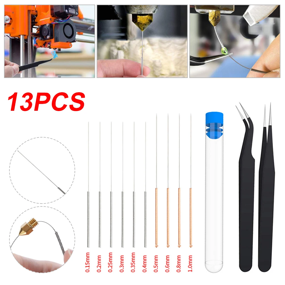 3D Printer Nozzle Cleaning Kit with Brush 10 Pieces 0.4 mm Cleaning Needles 2 Types Sophisticated Tweezers
3D Printer Nozzle Cleaning Kit with Brush 10 Pieces 0.4 mm Cleaning Needles 2 Types Sophisticated Tweezers